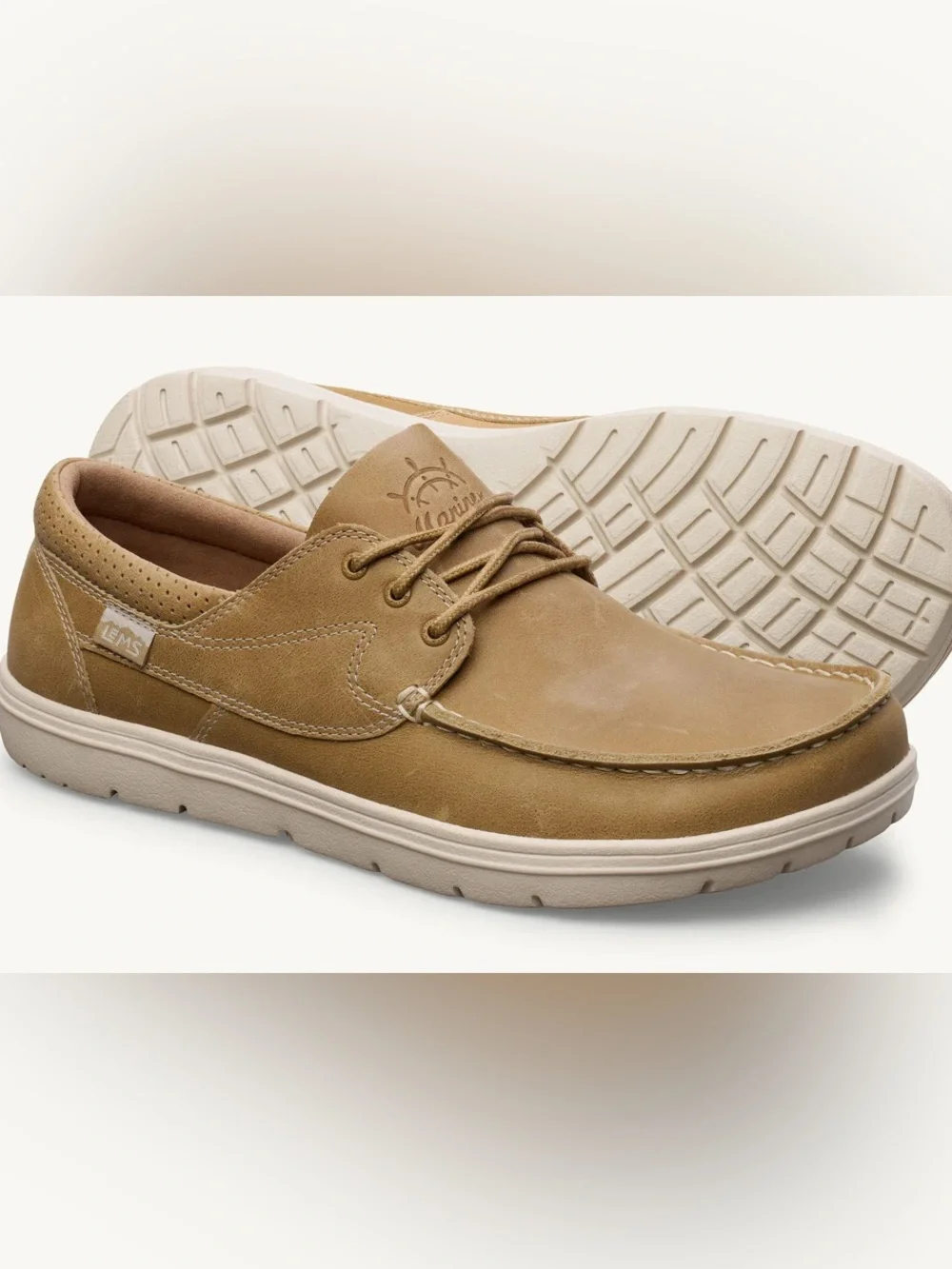 Lem’s Men's Mariner Leather Boat Shoe - size 9.5 - Oat color